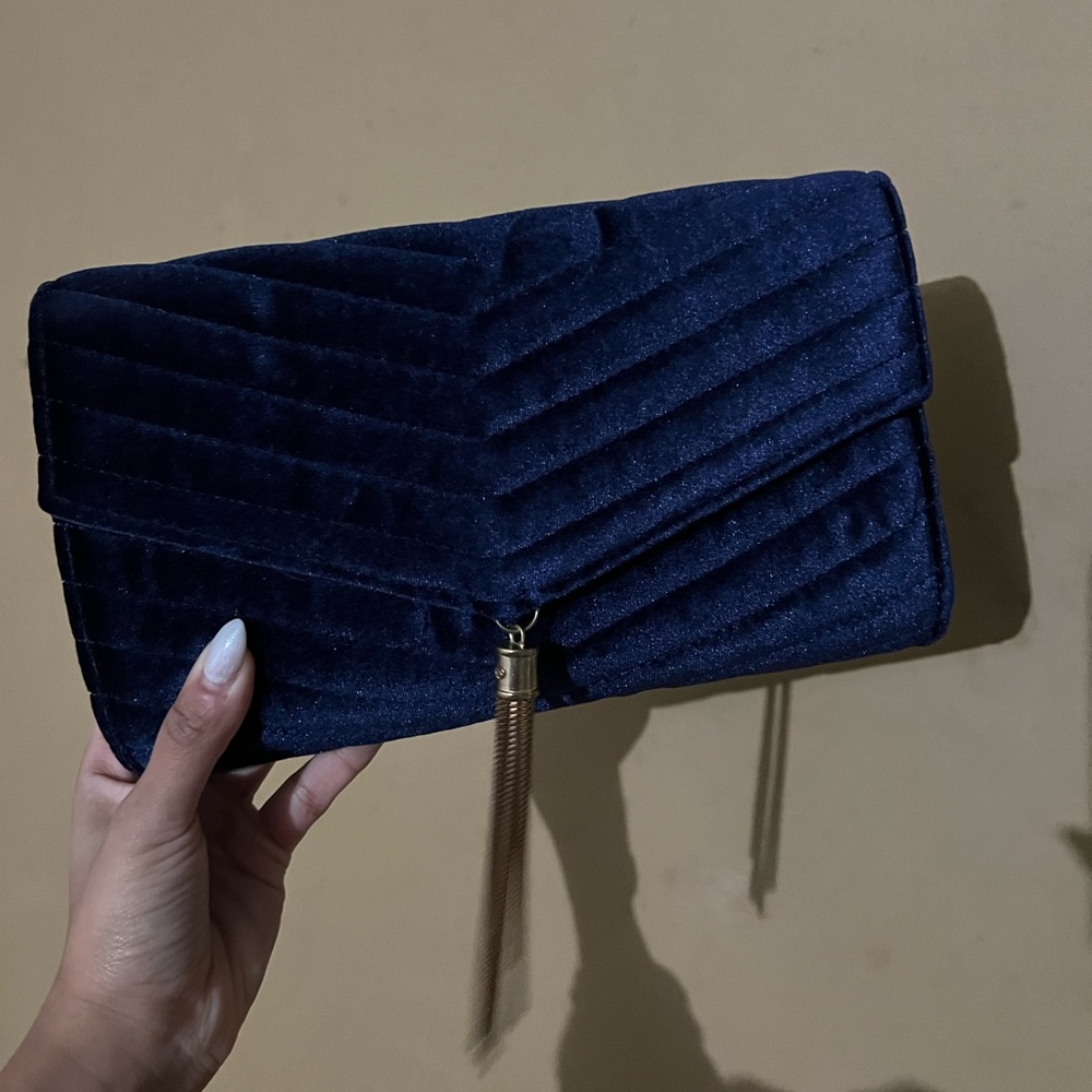 Navy blue clutch with gold hardware- new with tags